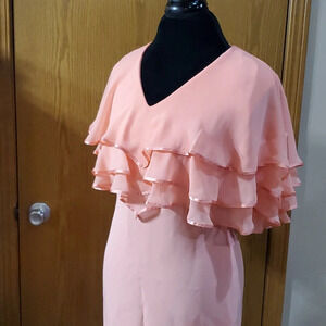 Rina di Montello peach pink ruffled sleeveless dress